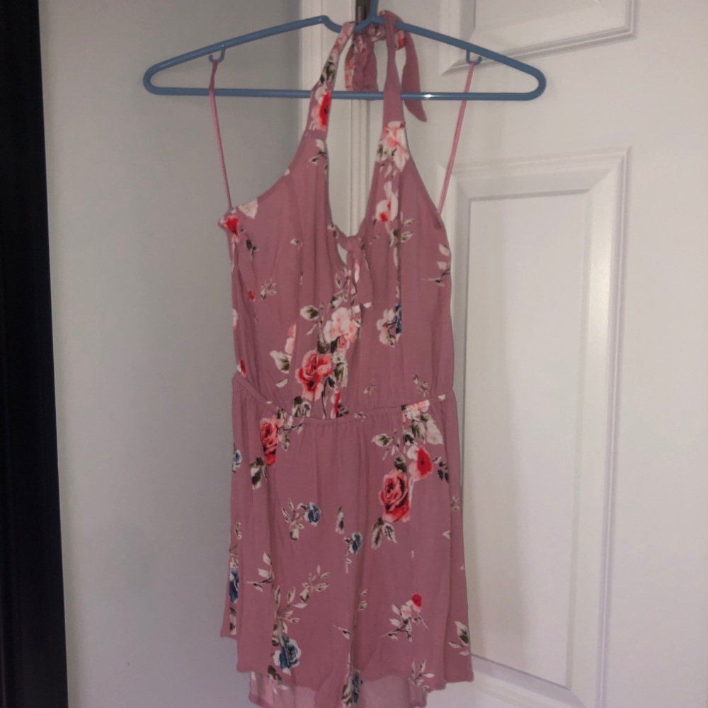 Pink floral romper